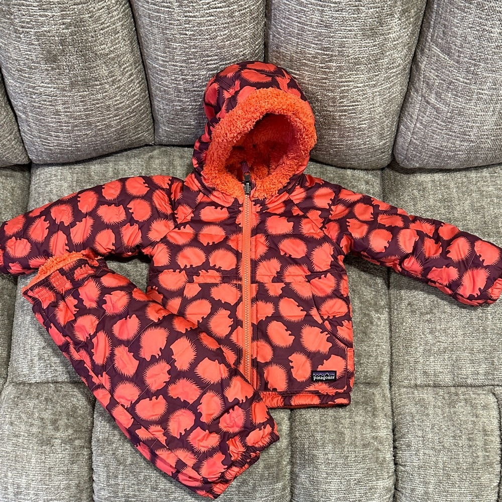 Patagonia Baby Puff-Ball Jacket Pants Set 12M Hedgehog Reversible